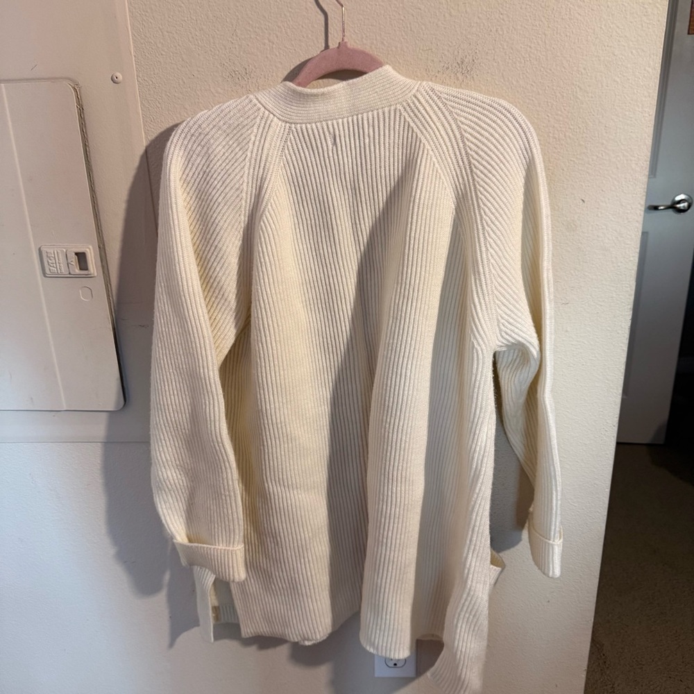 Yarnworks Cream Ribbed Cardigan Sweater Large Button Front Pockets Cozy - Picture 3 of 8